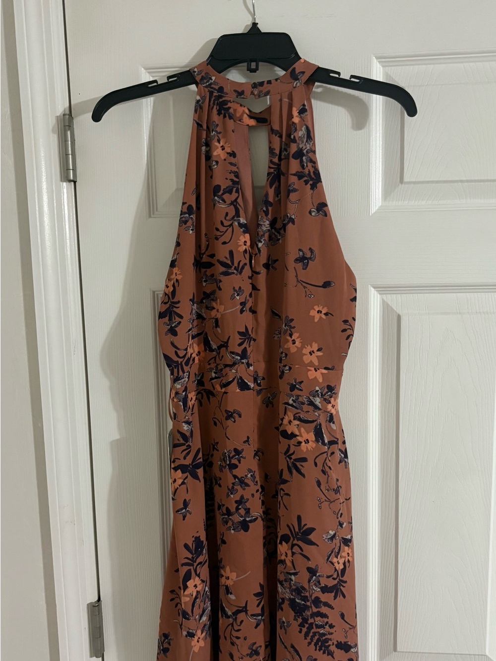 Express Rust Floral Halter Jumpsuit